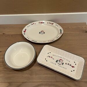Pfaltzgraff White and Red Snow Village Serving Set